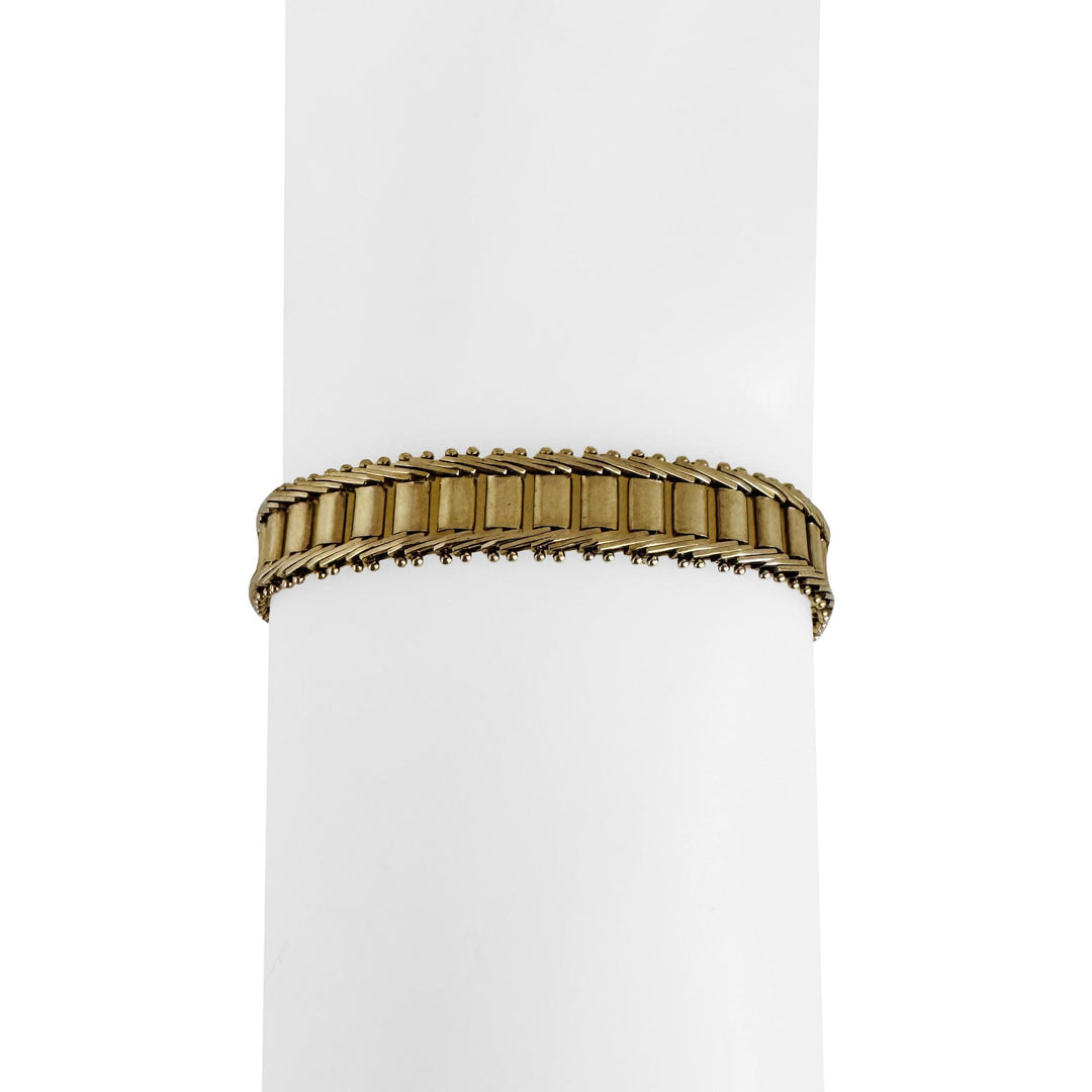 14k Yellow Gold 15.8g Vintage Imperial Gold 9mm Beaded Bar Link Bracelet 6.5"