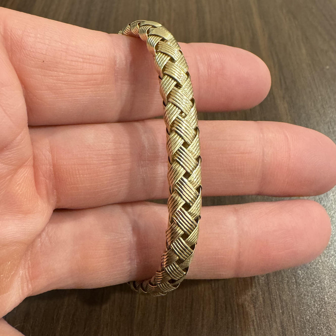 14k Yellow Gold 14.8g Woven Braided Flex Bangle Bracelet Italy 6.75"