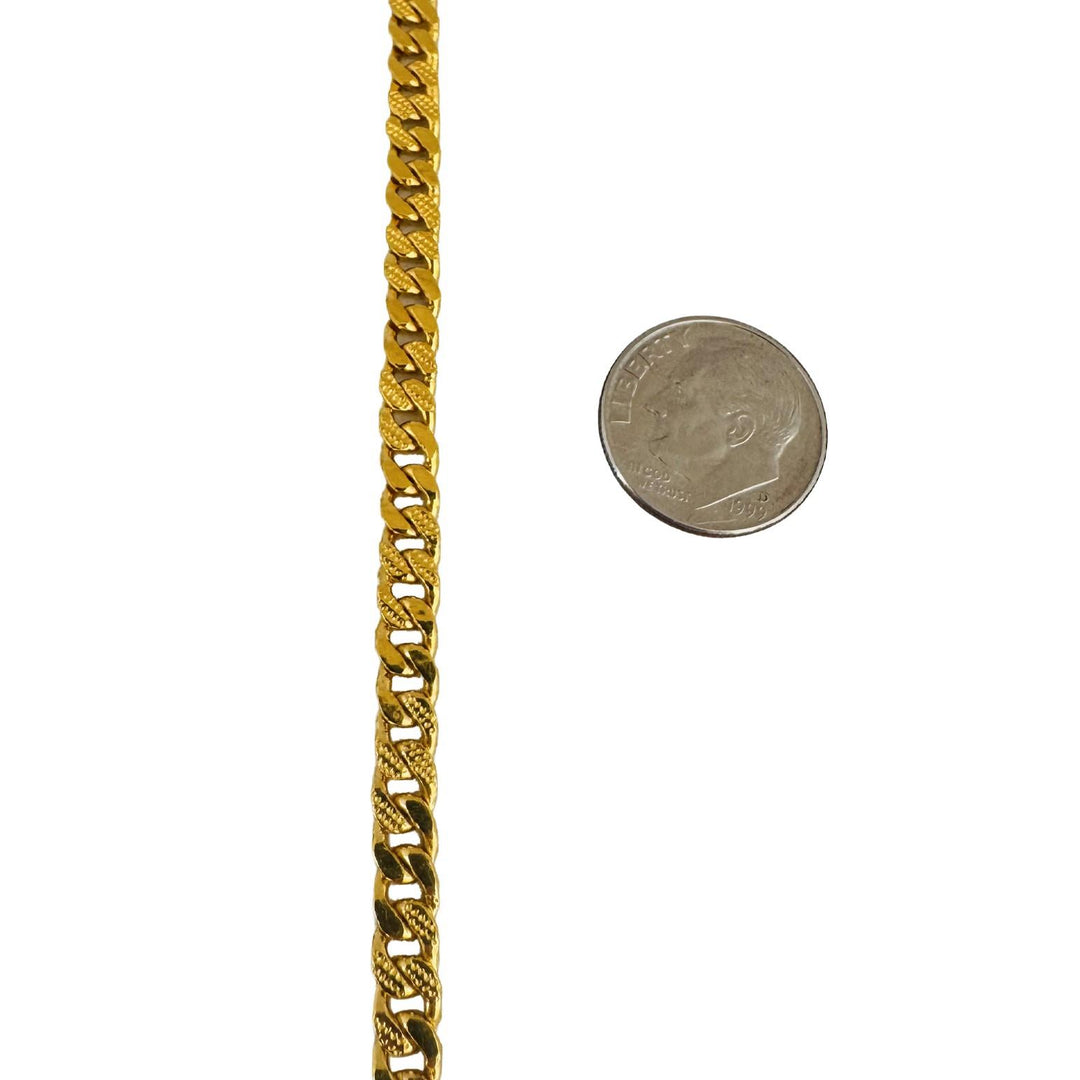 24k Pure Yellow Gold 16g Diamond Cut Curb Link Bracelet with Heart Charm 6.5"