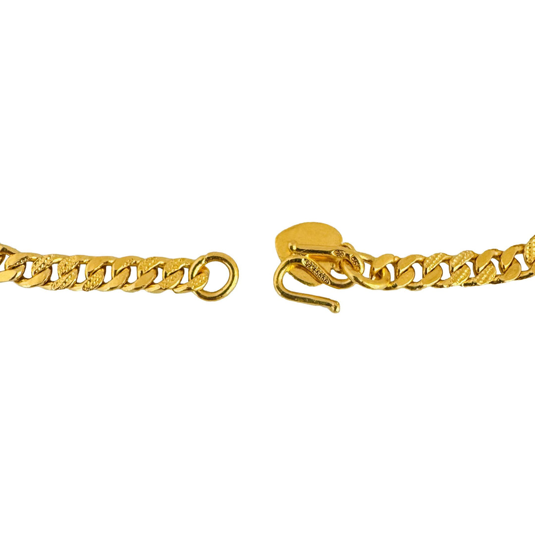 24k Pure Yellow Gold 13g Solid Curb Link Bracelet with Heart Charm 7"