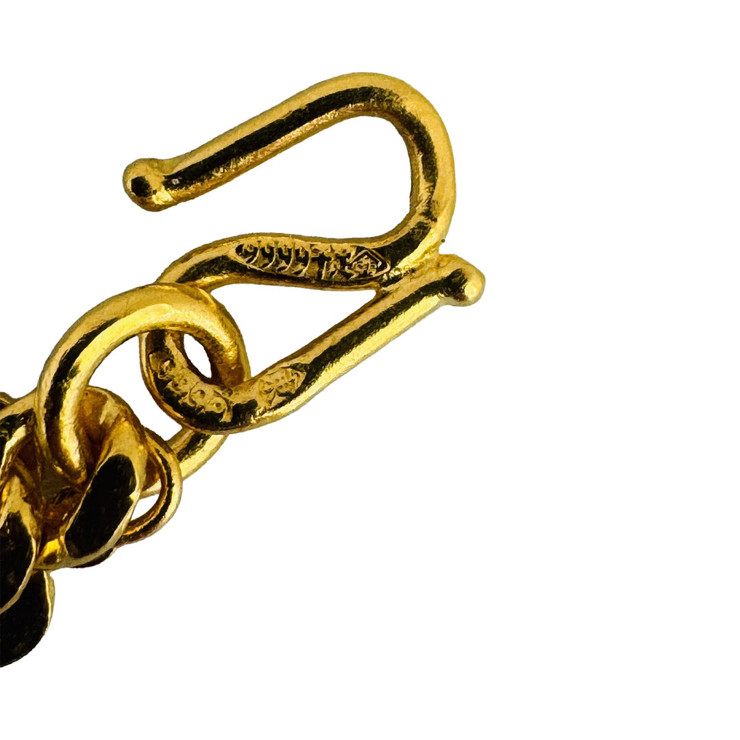 24k Pure Yellow Gold 16g Diamond Cut Curb Link Bracelet with Heart Charm 6.5"