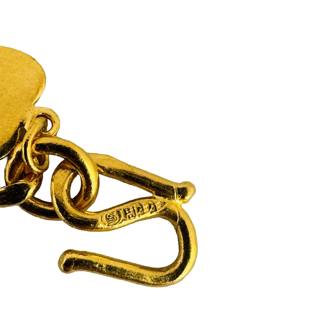 24k Pure Yellow Gold 13g Solid Curb Link Bracelet with Heart Charm 7"