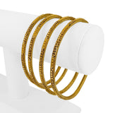 Set of Four 22k Yellow Gold 38g Solid Beaded Diamond Cut Bangle Bracelets 7.75"