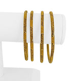 Set of Four 22k Yellow Gold 38g Solid Beaded Diamond Cut Bangle Bracelets 7.75"