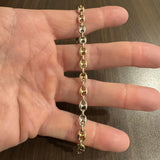 14k Yellow White and Rose Gold 6.2g Puffy Mariner Link Bracelet Italy 7.5"