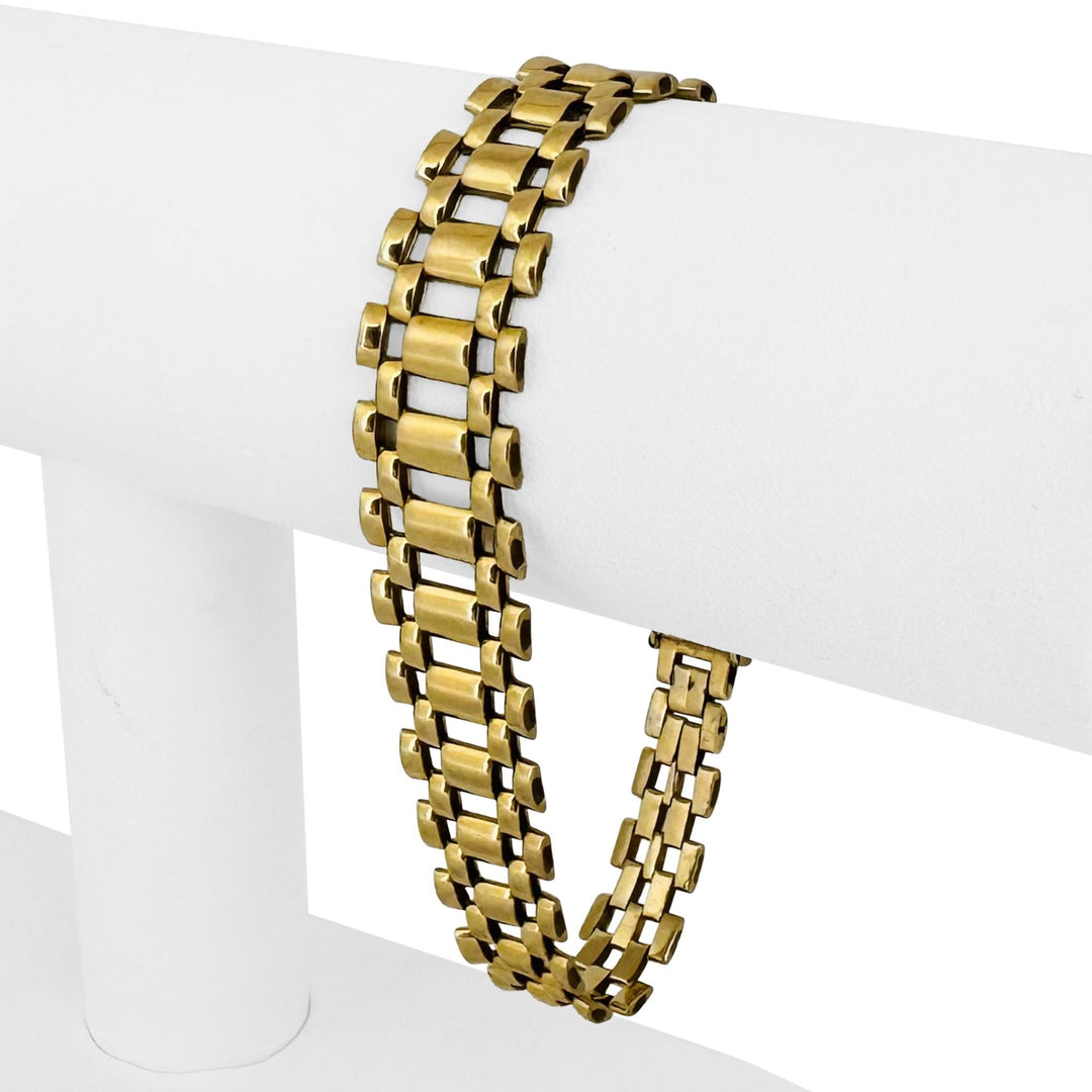18k Yellow Gold 19.3g Vintage Graduated Fancy Link Bracelet Italy 7.5"