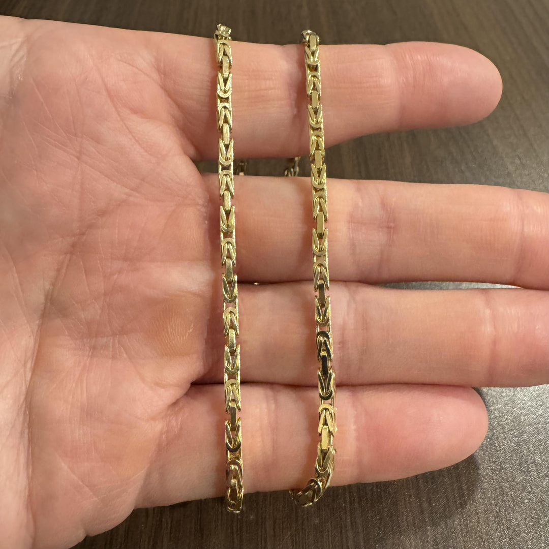 14k Yellow Gold 23.4g Solid Thin 2.5mm Squared Byzantine Link Necklace Italy 18"