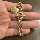 14k Yellow Gold 22.6g Circle Link Bracelet with Heart Charm Toggle 7.5"