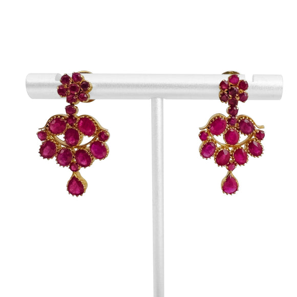 22k Yellow Gold and Ruby Vintage Drop Dangle Earrings 1.15