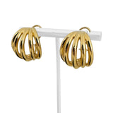 14k Yellow Gold 13.3g Ladies Open Ribbed Huggie Earrings 1"