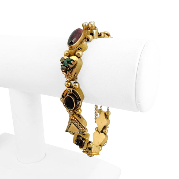 14k Yellow Gold 35.3g Vintage Slide Charm Ladies Bracelet 8