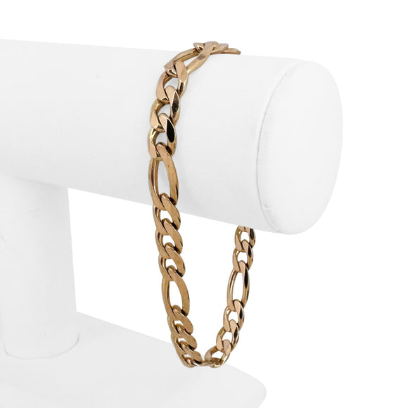 14k Rose Gold 24.3g Solid Men's 7mm Figaro Link Bracelet Italy 8.25