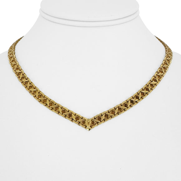 14k Yellow Gold 33.3g Solid Vintage V Drop Bismark Link Necklace Italy 16
