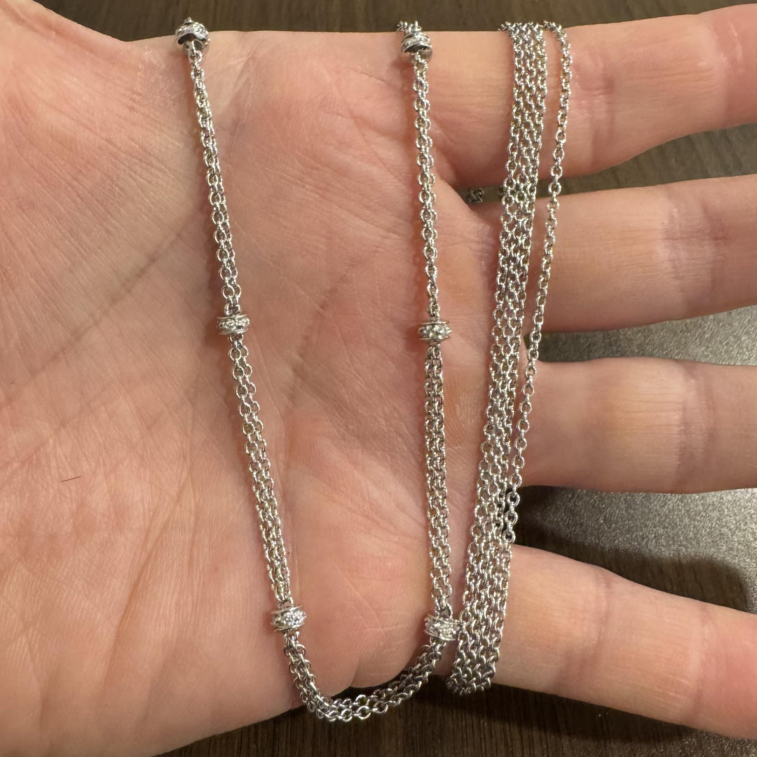 14k White Gold and 0.50cttw Diamond Long Two Strand Cable Link Necklace 35"