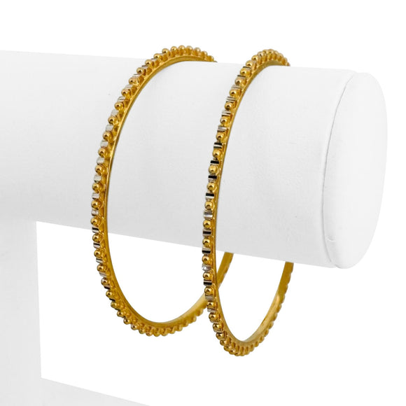 Pair of 22k Gold Solid 23.9g Two Tone Fancy Beaded Bangle Bracelets 7.25