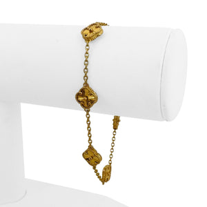 21k Yellow Gold 8.5g Solid Clover Station Link Bracelet 7.5"