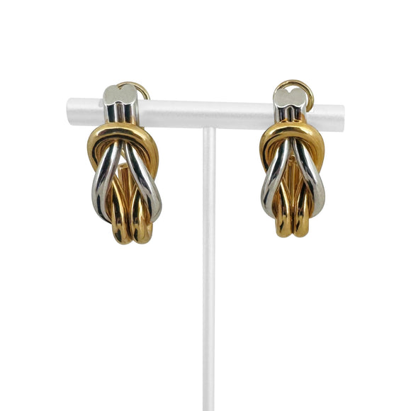 18k Yellow and White Gold 22.3g Heavy Knot Earrings Italy 1.4