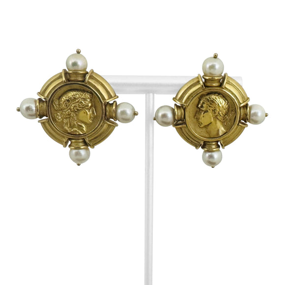 SeidenGang 18k Yellow Gold and Pearls Heavy Vintage Athena Ear Clips