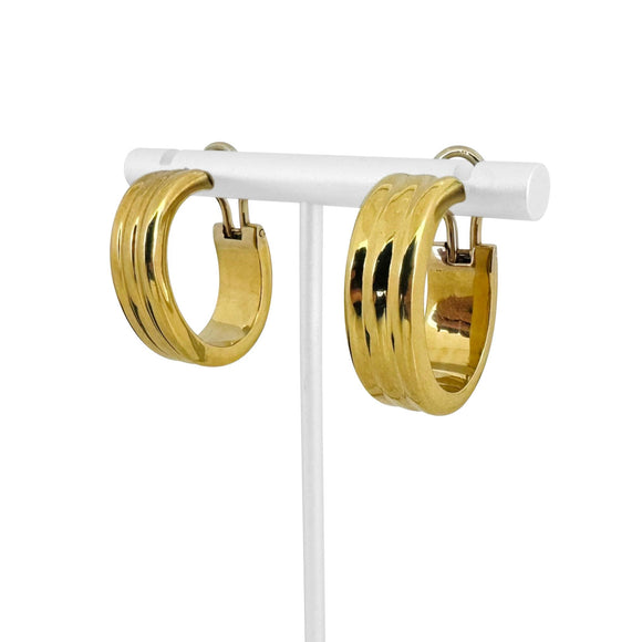 18k Yellow Gold 10g Ladies Polished Ribbed Hoop Earrings Italy 1