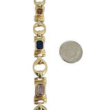 14k Yellow Gold 19g Ladies Vintage Multi Gemstone Link Bracelet 7.25"
