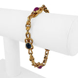 19k Portuguese Yellow Gold 28.2g Solid Cabochon Sapphire and Ruby Bracelet 7.5"