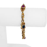 19k Portuguese Yellow Gold 28.2g Solid Cabochon Sapphire and Ruby Bracelet 7.5"
