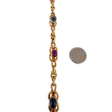 19k Portuguese Yellow Gold 28.2g Solid Cabochon Sapphire and Ruby Bracelet 7.5"