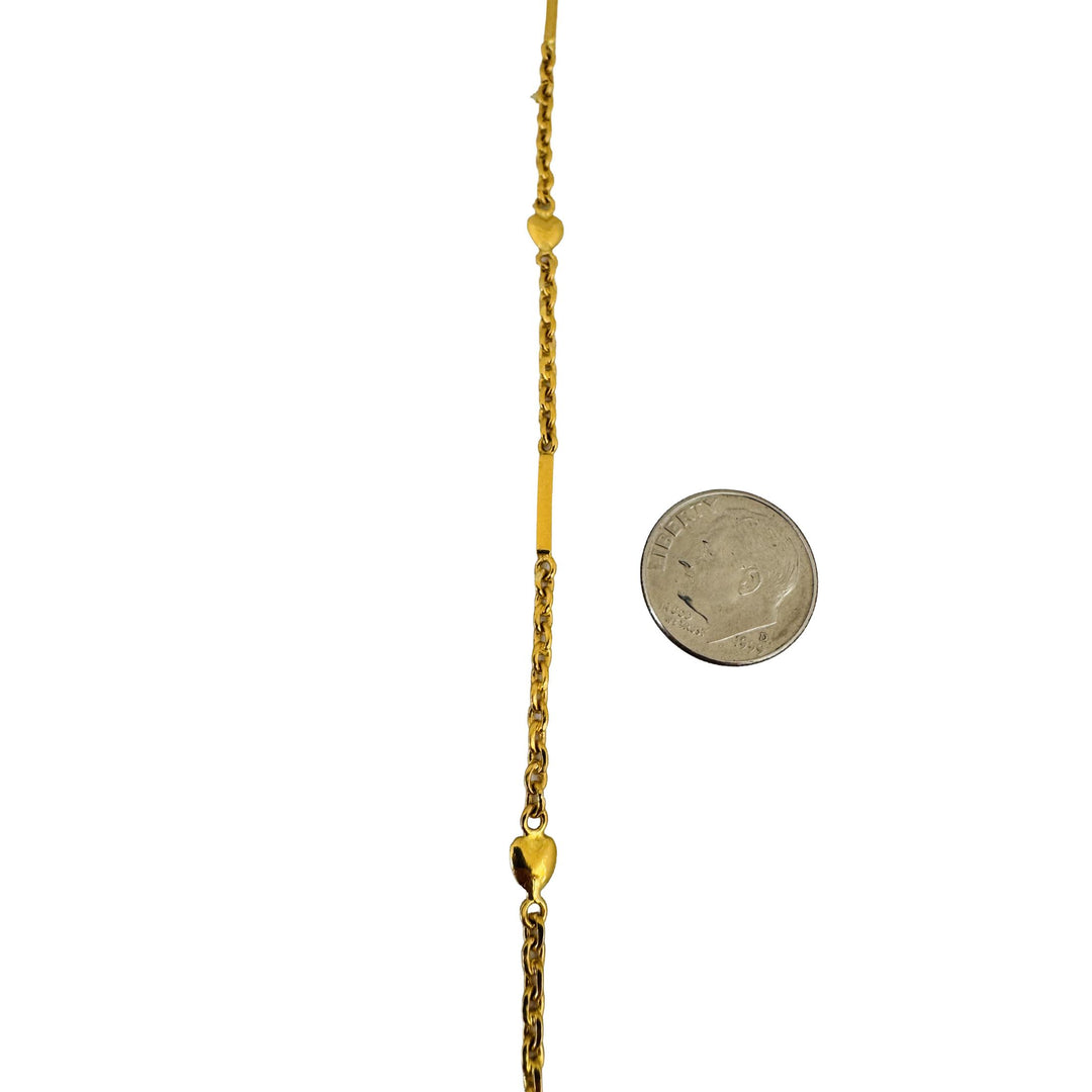 24k Pure Yellow Gold 17g Solid Heart Bar and Cable Link Chain Necklace 20"