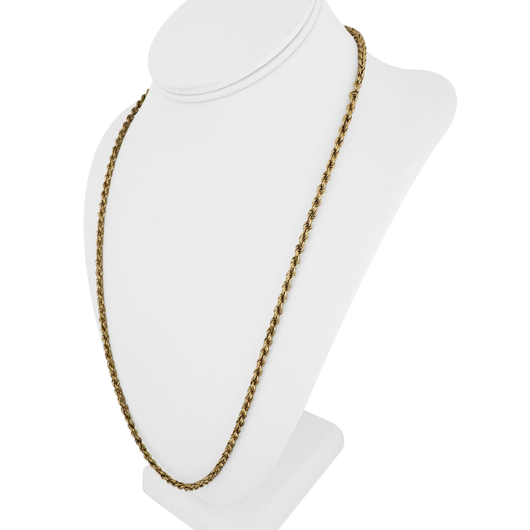 18k Yellow Gold 9g Hollow Vintage 3.5mm Rope Chain Necklace Italy 25"