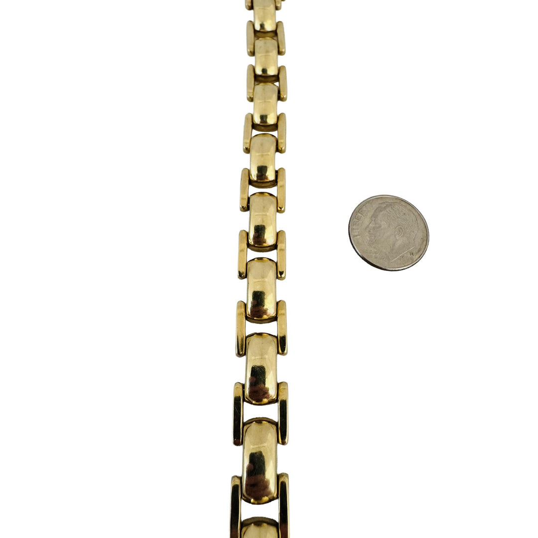 14k Yellow Gold 22g Vintage Polished 10mm Fancy Link Bracelet Italy 7"