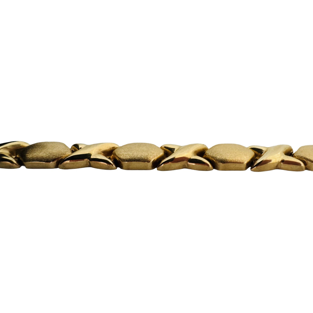 14k Yellow Gold 11.5g Ladies 7mm XO Hugs and Kisses Link Bracelet 7.5"