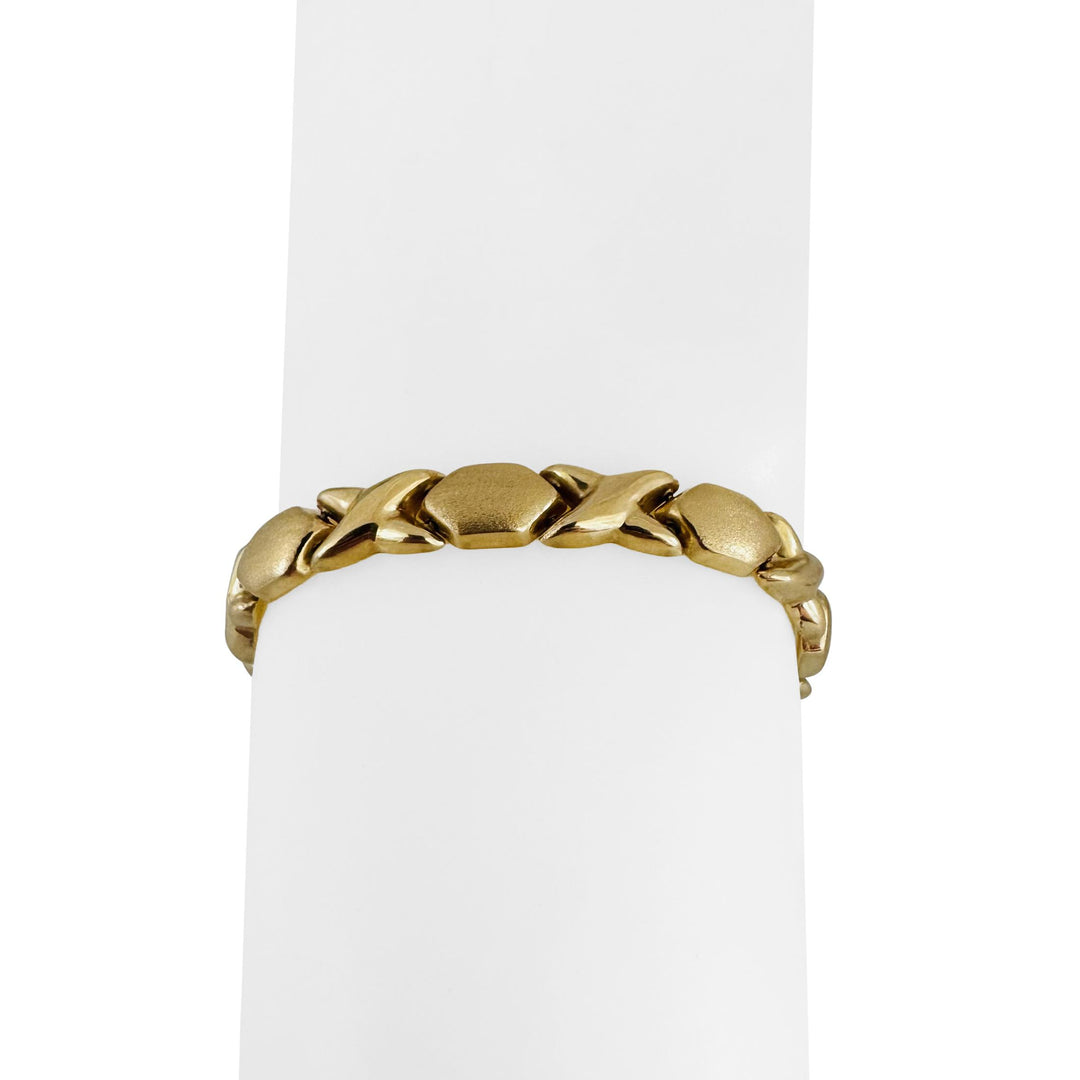 14k Yellow Gold 11.5g Ladies 7mm XO Hugs and Kisses Link Bracelet 7.5"