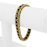14k Yellow Gold and Onyx 22g Solid Diamond Cut Fancy Link Bracelet 7.5"