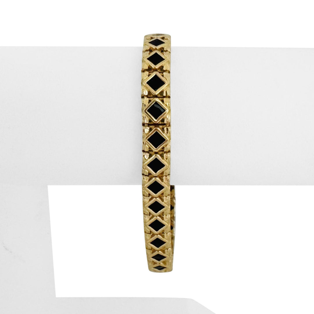 14k Yellow Gold and Onyx 22g Solid Diamond Cut Fancy Link Bracelet 7.5"