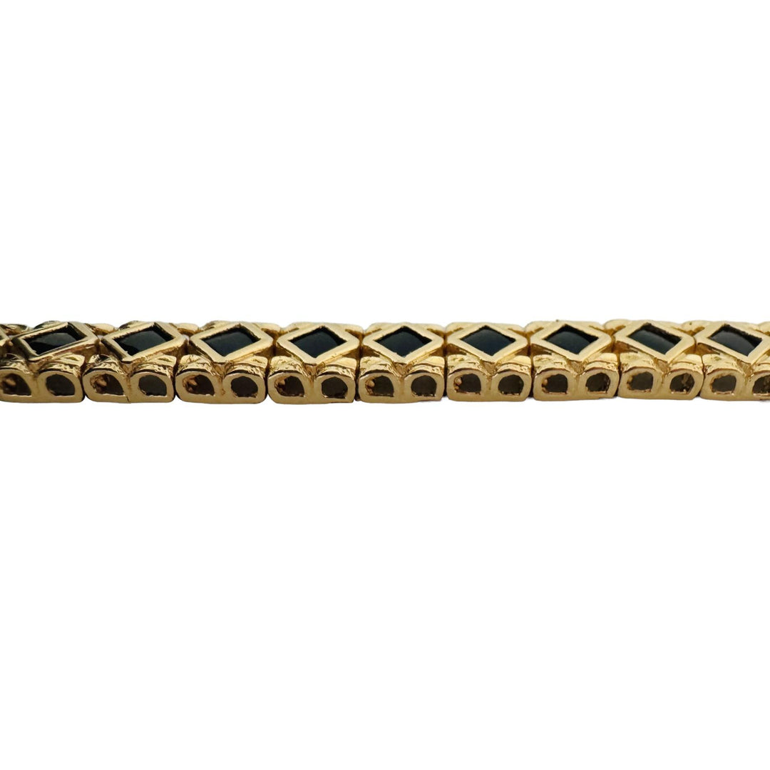 14k Yellow Gold and Onyx 22g Solid Diamond Cut Fancy Link Bracelet 7.5"