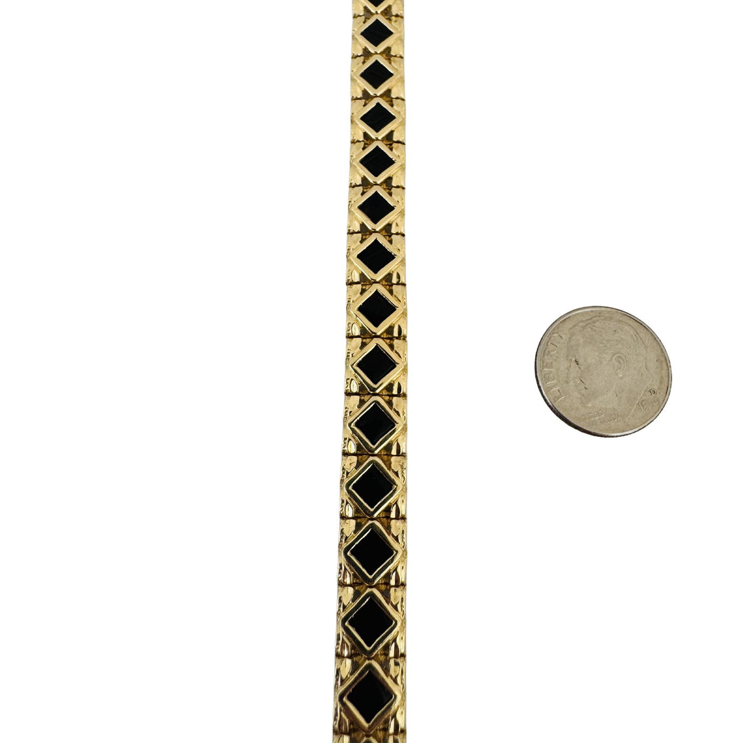 14k Yellow Gold and Onyx 22g Solid Diamond Cut Fancy Link Bracelet 7.5"