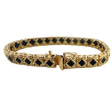 14k Yellow Gold and Onyx 22g Solid Diamond Cut Fancy Link Bracelet 7.5"