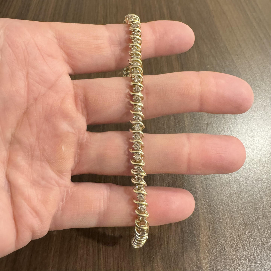 14k Yellow Gold and 2cttw Diamond S Link Vintage Tennis Bracelet 7.25"
