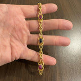 19k Portuguese Yellow Gold 28.2g Solid Cabochon Sapphire and Ruby Bracelet 7.5"