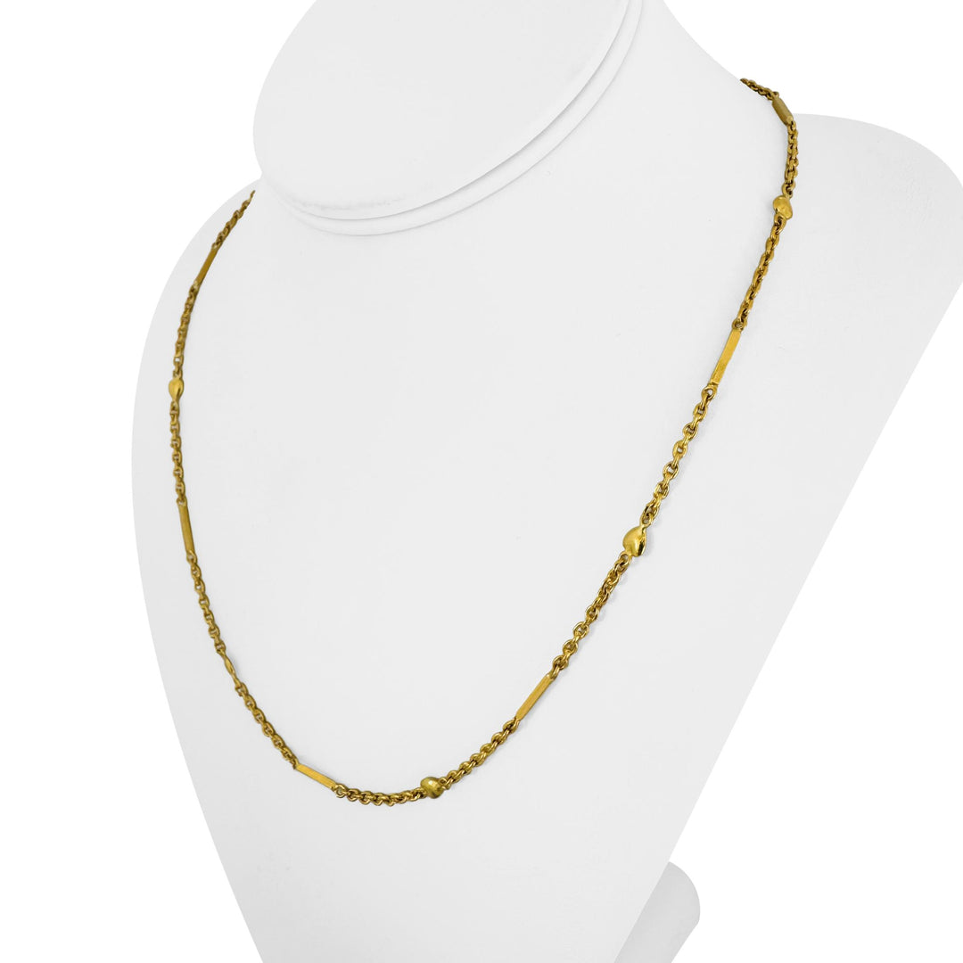 24k Pure Yellow Gold 17g Solid Heart Bar and Cable Link Chain Necklace 20"