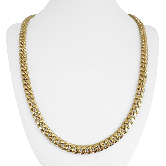 14k Yellow Gold 37g Semi Solid Polished 7.5mm Cuban Link Chain Necklace 24