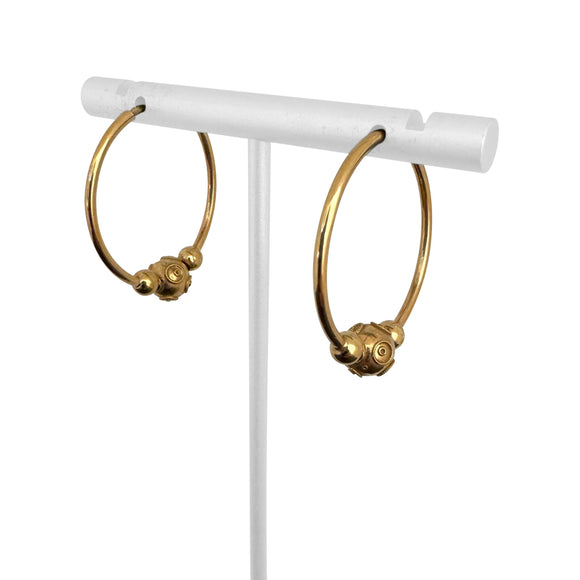 19k Portuguese Yellow Gold 3.2g Ladies Vintage Ball Hoop Earrings
