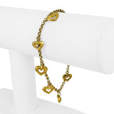 24k Pure Yellow Gold 7.6g Rolo Link Bracelet with Heart Charms 7"