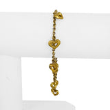 24k Pure Yellow Gold 7.6g Rolo Link Bracelet with Heart Charms 7"