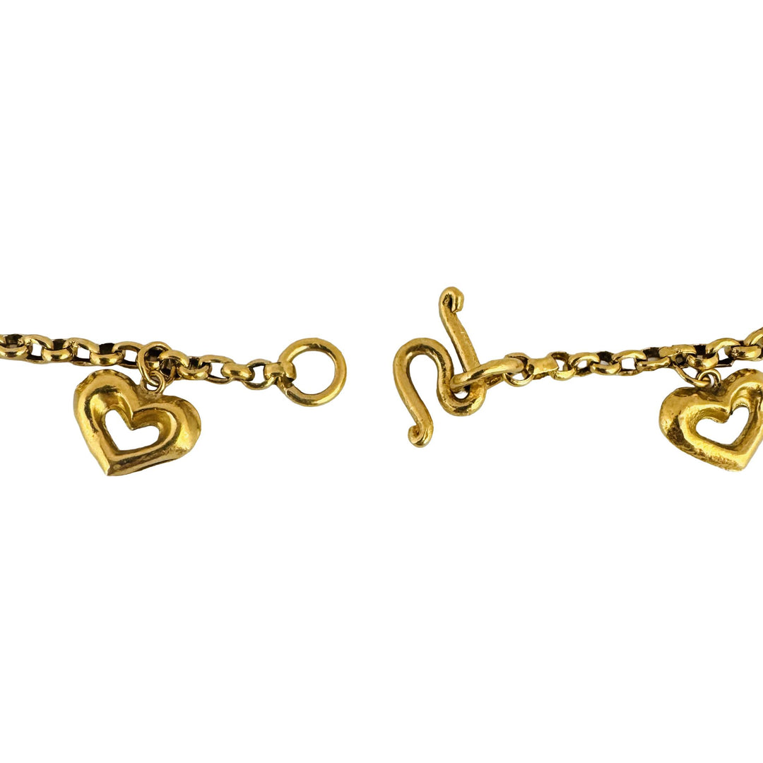 24k Pure Yellow Gold 7.6g Rolo Link Bracelet with Heart Charms 7"