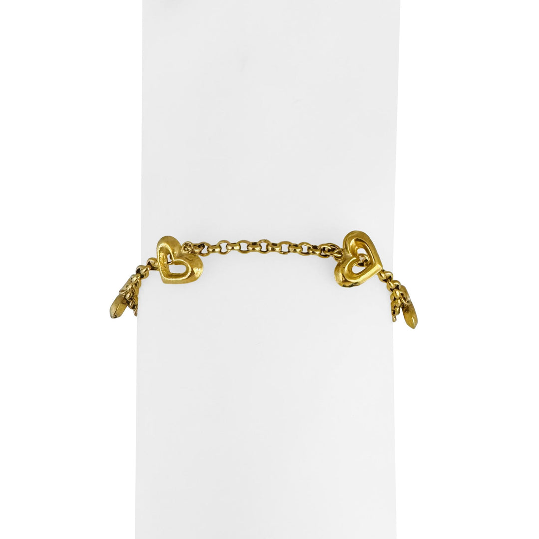 24k Pure Yellow Gold 7.6g Rolo Link Bracelet with Heart Charms 7"