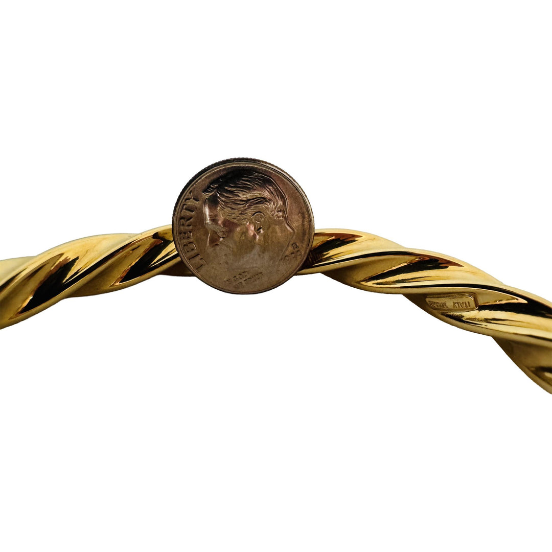 18k Yellow Gold 11g Vintage Milor 7.5mm Spiral Twisted Bangle Bracelet Italy 7"