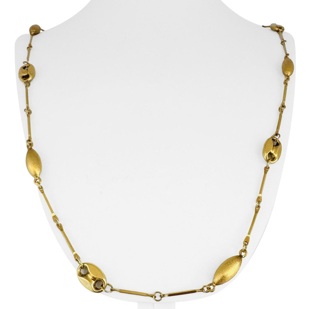 18k Yellow Gold 24.7g Long Bar Link Mariner Bead Station Necklace Italy 31"