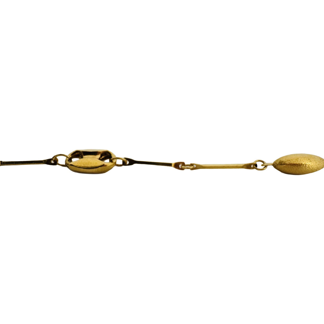 18k Yellow Gold 24.7g Long Bar Link Mariner Bead Station Necklace Italy 31"