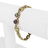 14k Yellow Gold 12.4g Heart Gemstone and Panther Link Bracelet Italy 6.5"